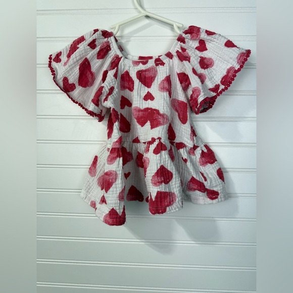 Jessica Simpson muslin white and red ruffle heart print top. Size 12 month. - Picture 2 of 3